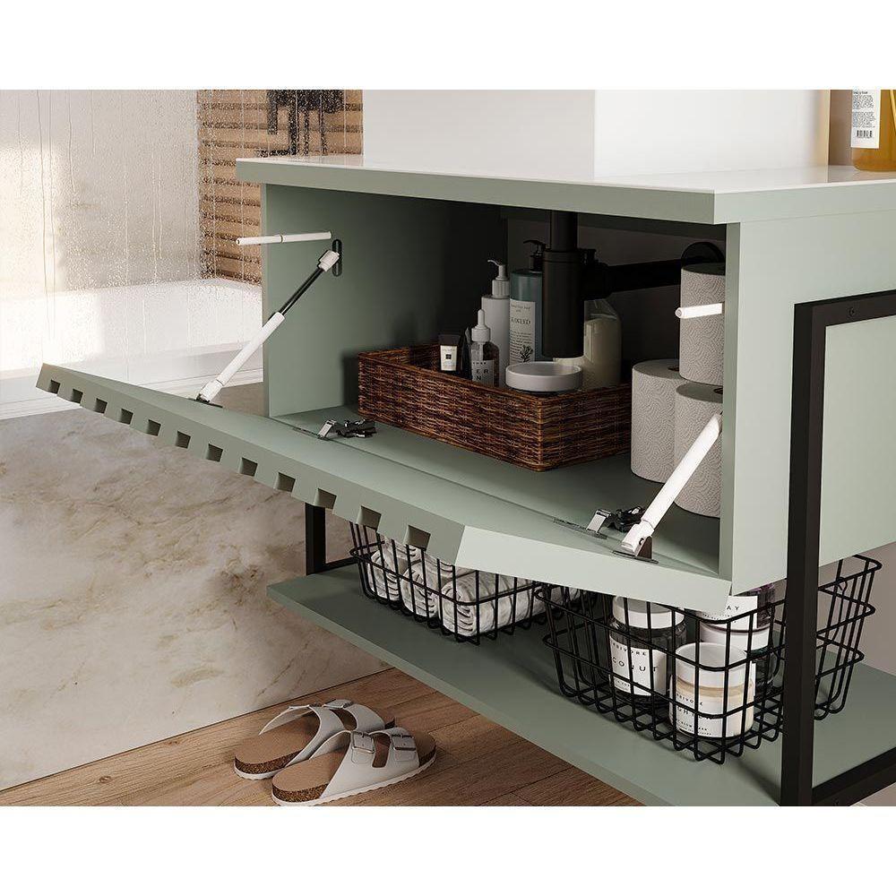 Conjunto De Banheiro Suspenso Frisê Havaí Ripado 1pta C-cuba E Tampo Vidro 60 Cm Cimento Mgm - 2