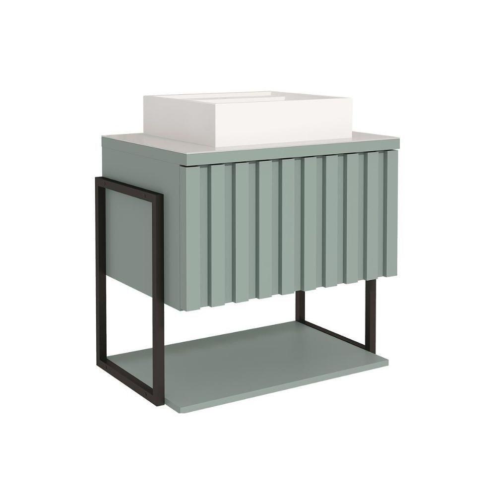 Conjunto De Banheiro Suspenso Frisê Havaí Ripado 1pta C-cuba E Tampo Vidro 60 Cm Pistache Mgm - 6