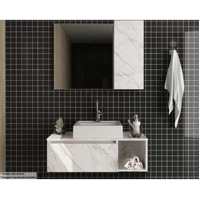 Conjunto De Banheiro Armário C- Espelho Bn3602 E Balcão Suspenso Bn3601 C- Cuba Pia Bn3600 80cm Cor Mármore Branco - Tecno Mobili