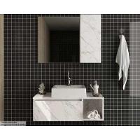 Conjunto De Banheiro Armário C- Espelho Bn3602 E Balcão Suspenso Bn3601 C- Cuba Pia Bn3600 80cm Cor Mármore Branco - Tecno Mobili - 1