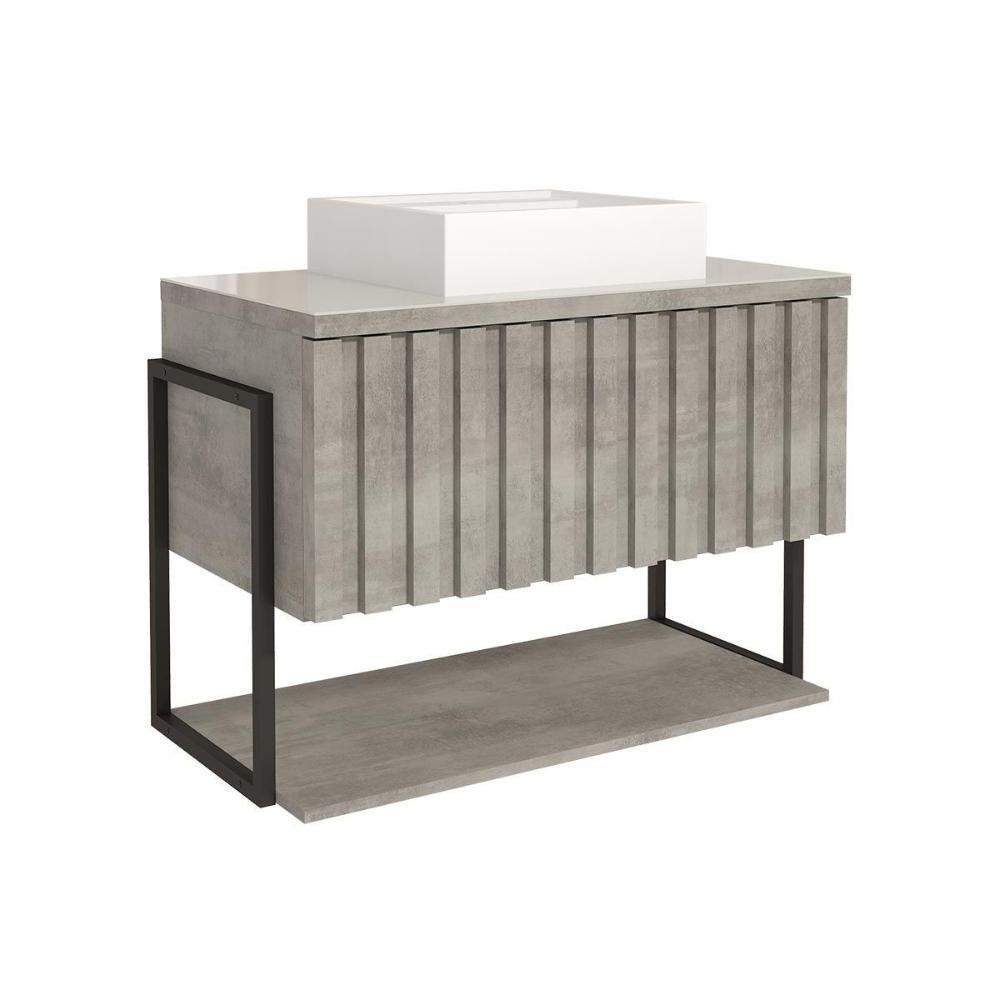 Conjunto De Banheiro Suspenso Frisê Havaí Ripado 1pta C-cuba E Tampo Vidro 80 Cm Titanium Mgm - 6