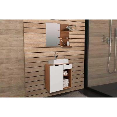 Conjunto De Banheiro Armário C- Espelho Bn3608 E Balcão Suspenso Bn3605 C- Cuba Pia Bn3600 60cm Cor Amêndoa-branco - Tecno Mobili