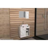 Conjunto de Banheiro Armário c/ Espelho BN3602 80cm e Balcão Suspenso BN3605 s/ Cuba Pia 60cm cor Mármore Branco - Tecno Mobili - 1