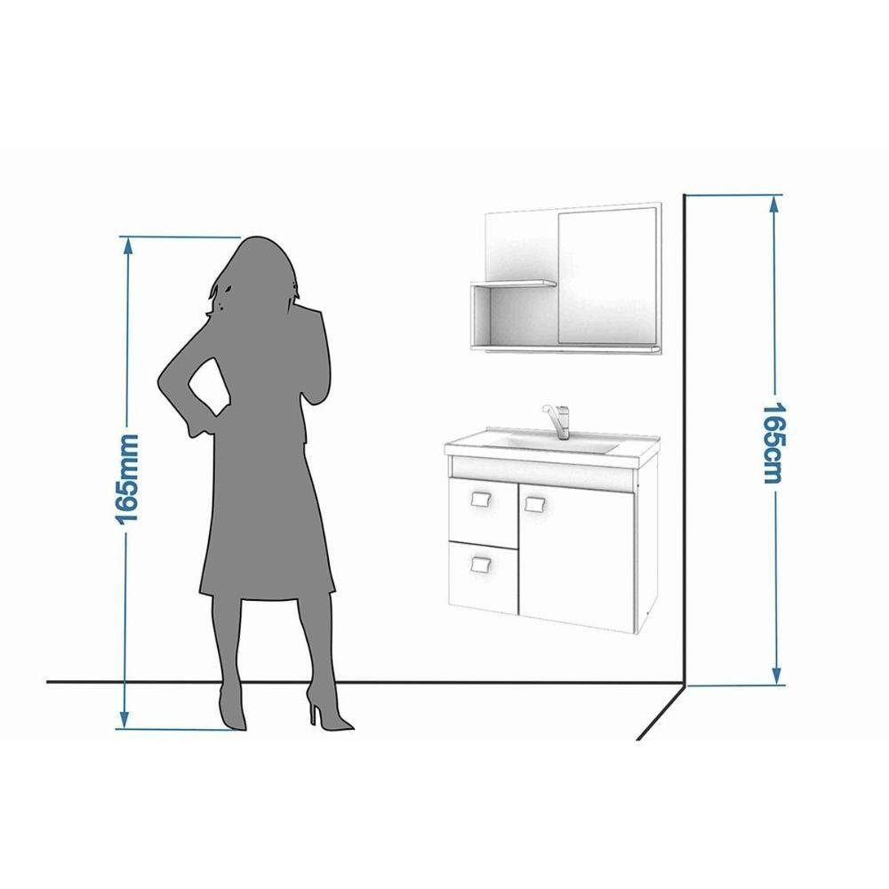 Balcão p/ Banheiro Suspenso Hortência Isa 1Pta e 2Gavs +Armário Espelheira +Bancada Pia 55cm cor Branco - MGM - 4