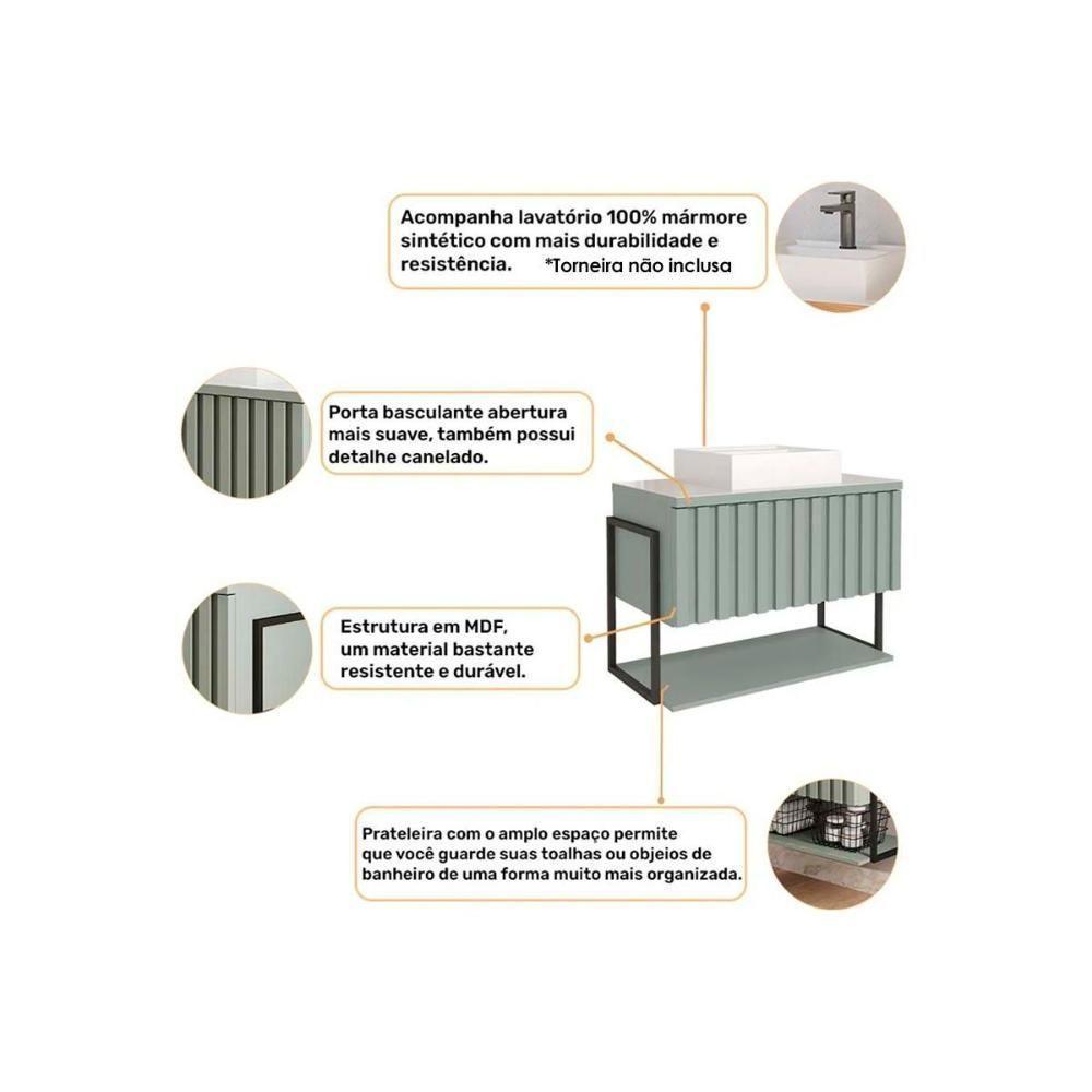 Bancada De Banheiro Suspenso Frisê Havaí Ripado 1pta C-cuba E Tampo Vidro 80 Cm Titanium Mgm - 7
