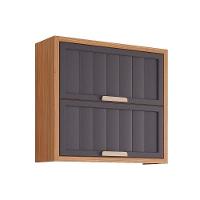 Armário de Geladeira p/ Cozinha Estela c/2 Portas Basculantes Ripada 80 cm Freijo/Titanium - MGM - 1