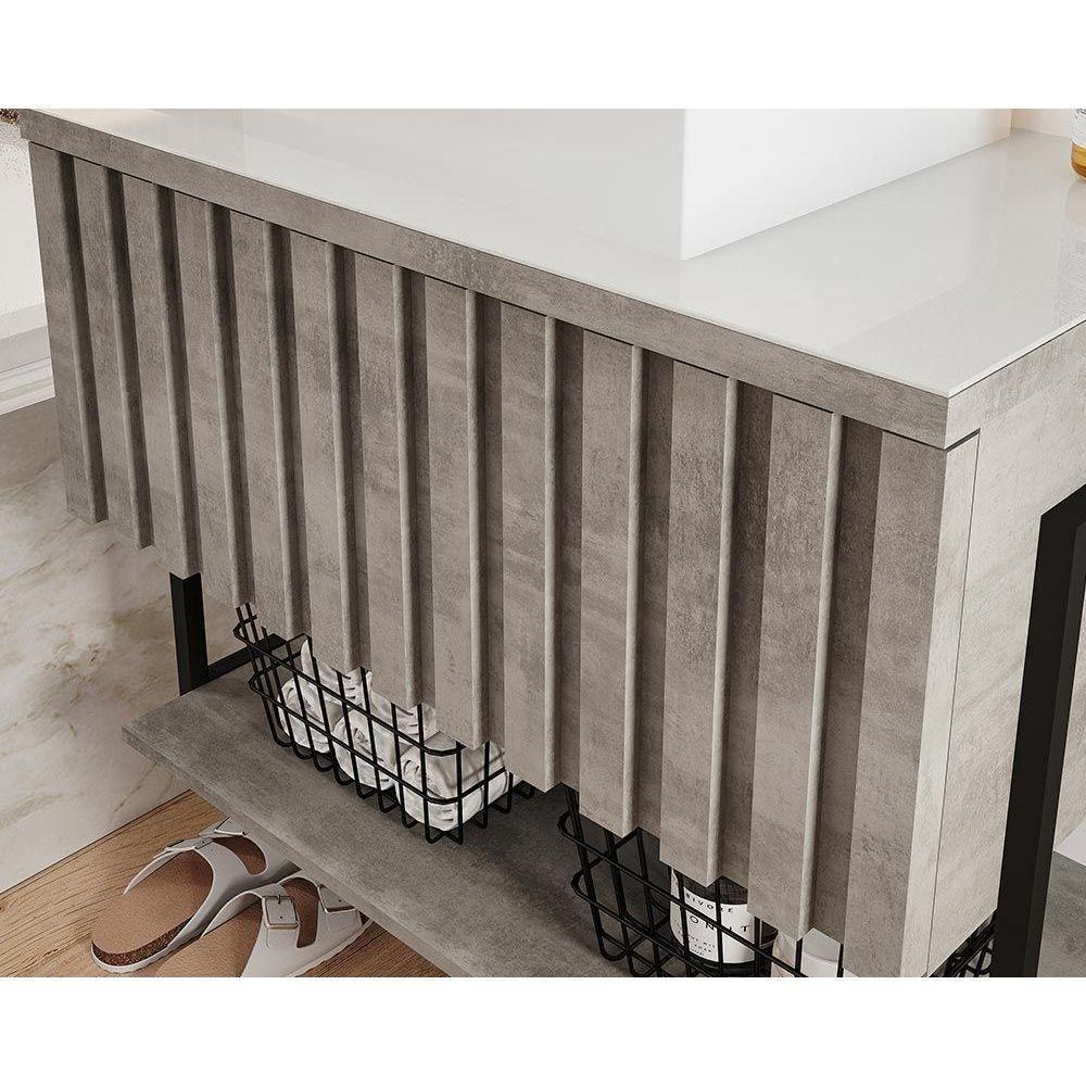 Conjunto De Banheiro Suspenso Frisê Havaí Ripado 1pta Basculante C-cuba E Tampo Vidro 80 Cm Cor Pistache - Mgm - 2