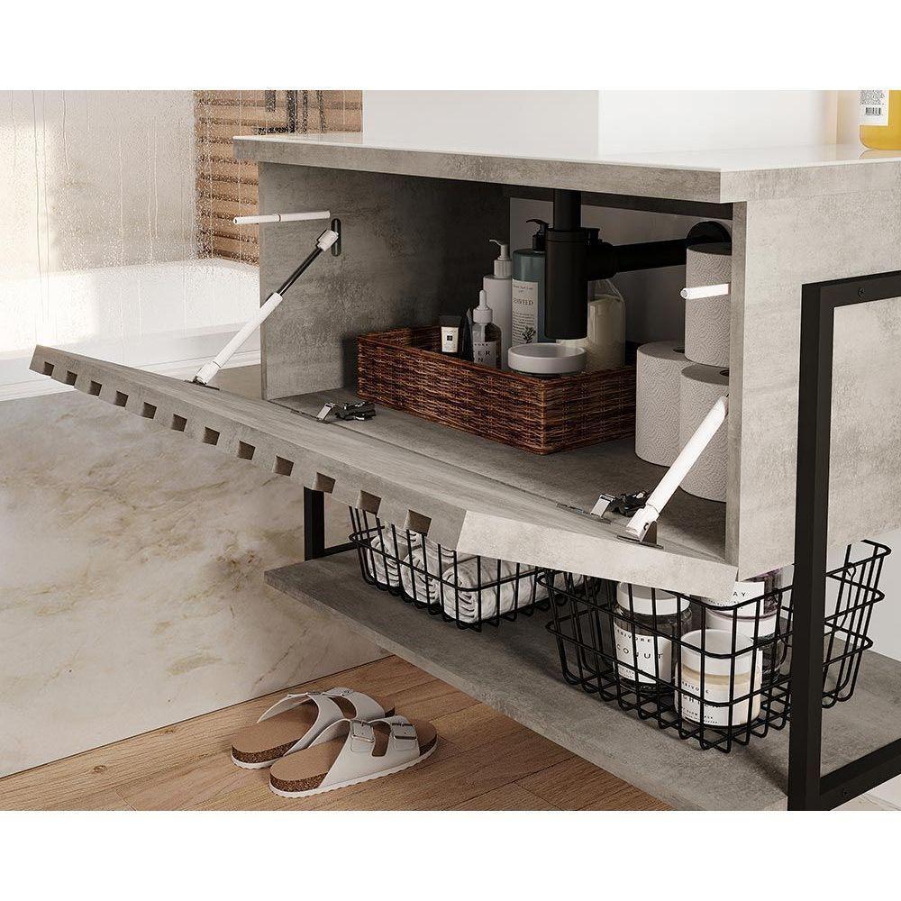 Conjunto De Banheiro Suspenso Frisê Havaí Ripado 1pta Basculante C-cuba E Tampo Vidro 80 Cm Cor Pistache - Mgm - 4