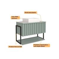 Conjunto De Banheiro Suspenso Frisê Havaí Ripado 1pta Basculante C-cuba E Tampo Vidro 80 Cm Cor Pistache - Mgm - 5