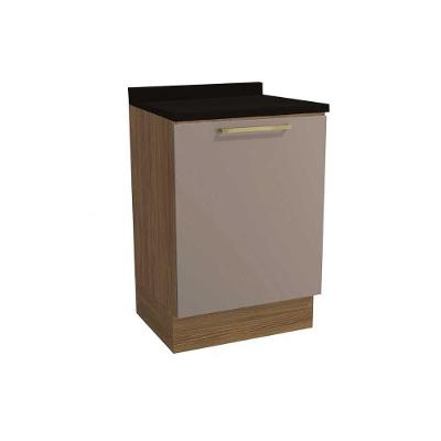 Balcão de Cozinha Botanic M629 1 Porta 60cm c/ Tampo - Kappesberg Nogueira/Fendi/Preto - Kappesberg