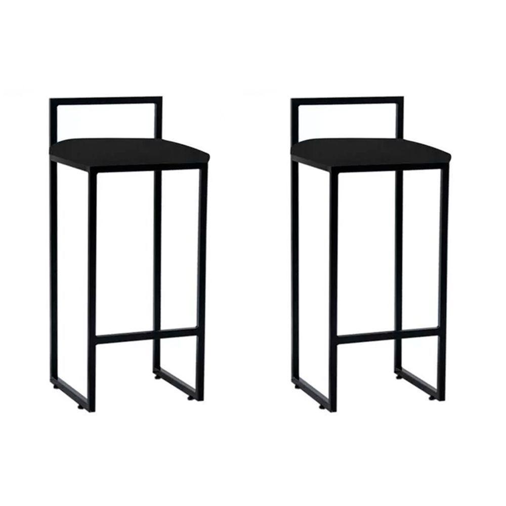 Kit 2 Banquetas Altas Industriais Em Aço Dori Preto Assento Suede Preto - Cor: Preto - 1