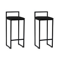 Kit 2 Banquetas Altas Industriais Em Aço Dori Preto Assento Suede Preto - Cor: Preto - 1