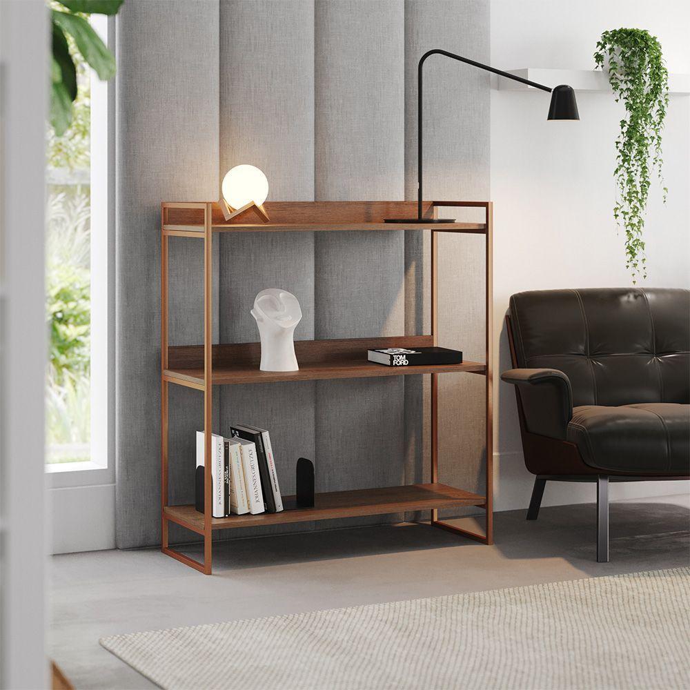 Nicho 3 Prateleiras 95cm Industrial Córdoba Cobre E Carvalho - Cor: Marrom - 1