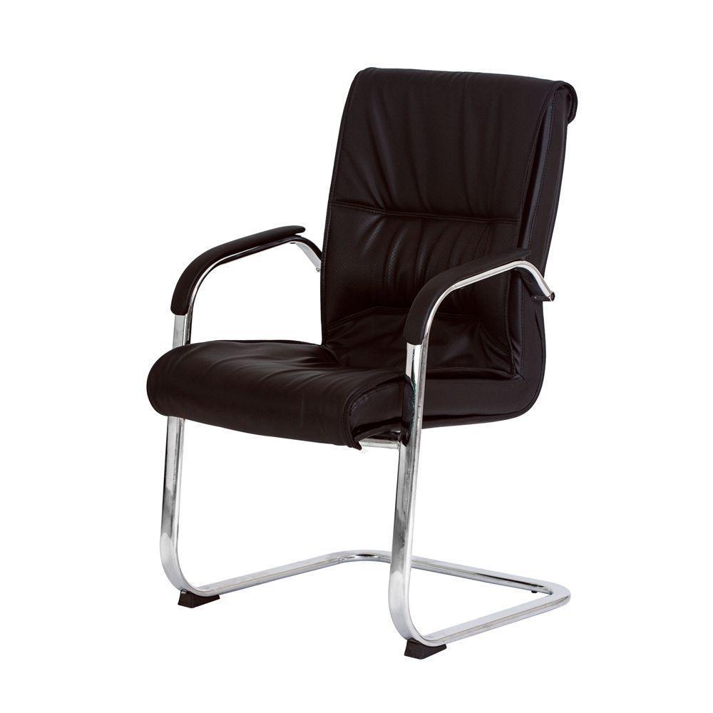Cadeira Escritório Interlocutor Big Fixa Marrom Base Cromada - 1