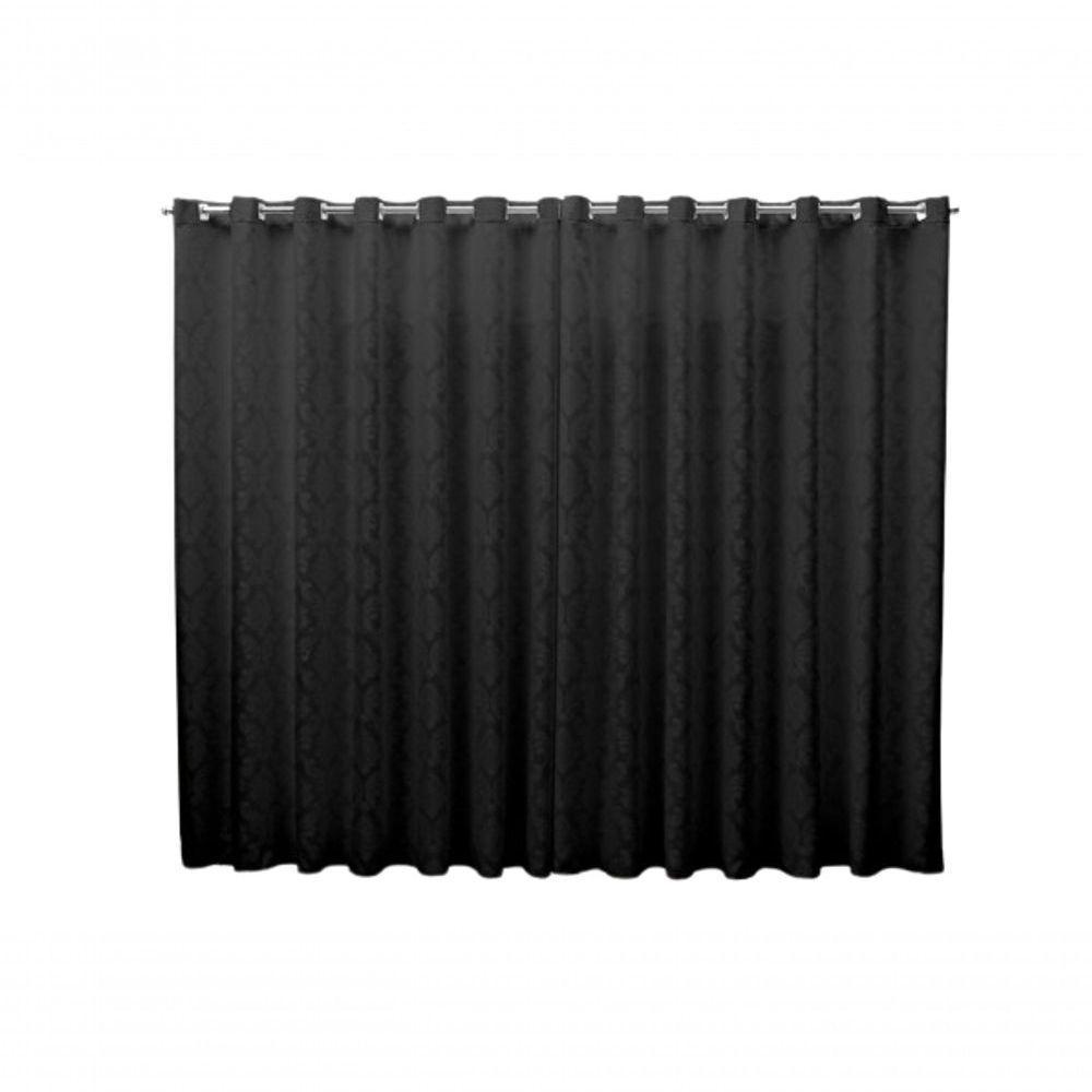 Cortina 3,00x2,50 Sala Quarto Cozinha Varão Tecido Jacquard Cor: Preto. - 1