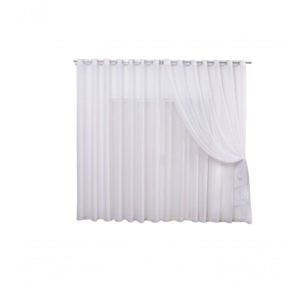 Cortina 4,00x2,30 Sala Quarto Cozinha Varão Voil Duplo Cor: Branco - 1