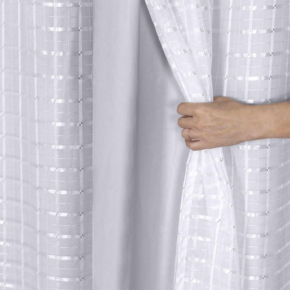 Cortina 3,00x2,50 Sala Quarto Cozinha Voil Blackout Tecido Cor:xadrez Branco - 3