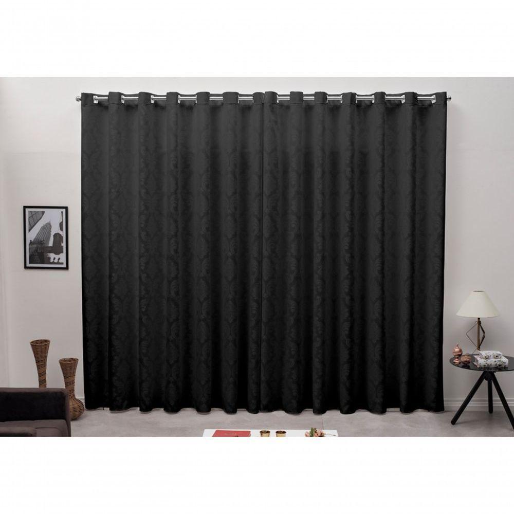 Cortina 6,00x2,50 Sala Quarto Cozinha Varão Tecido Jacquard Cor: Preto - 6