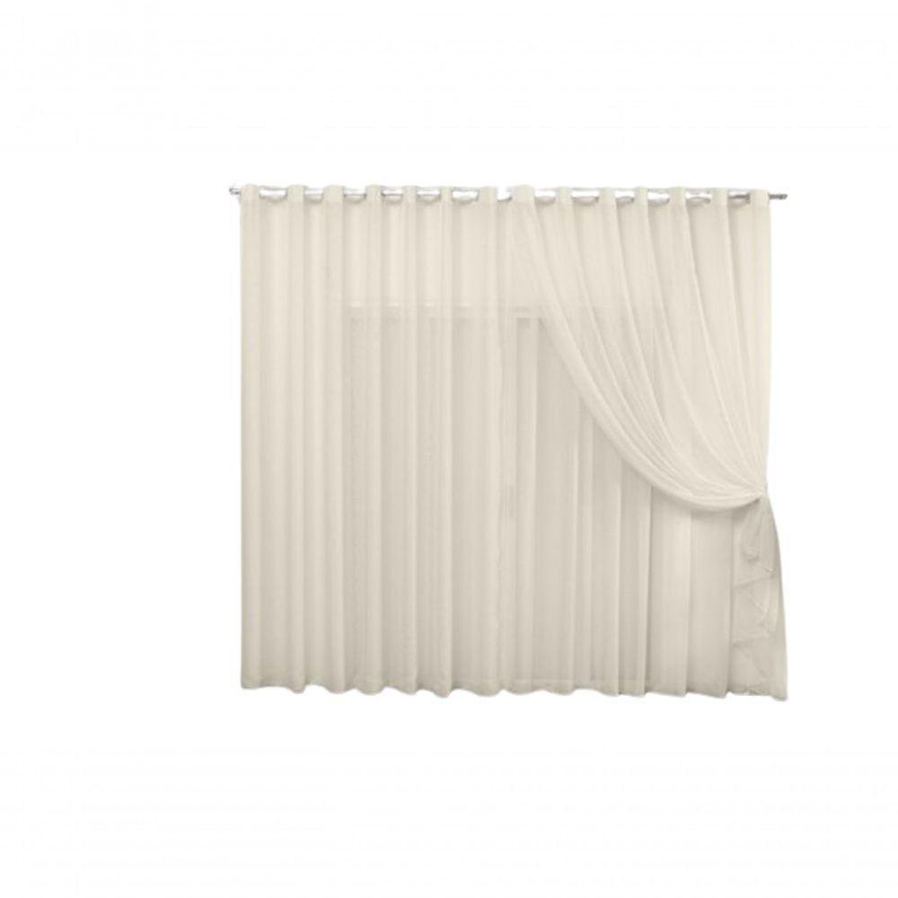 Cortina 4,00x2,50 Sala Quarto Cozinha Varão Voil Duplo Cor:pérola - 1