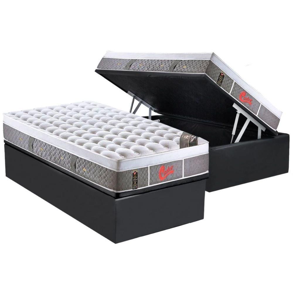 Cama Box Baú Solteiro: Colchão Molas Ensacadas Castor Pocket Light Stress Oxygen New Plush Visco + Base CRC Suede Gray(88x188) - 1