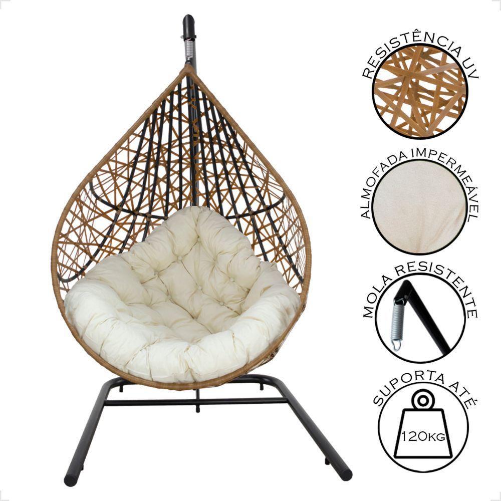 Balanço Suspenso Ninho Gota Com Suporte, Mola E Mosquetão Para Jardim - Caramelo A1 - 6