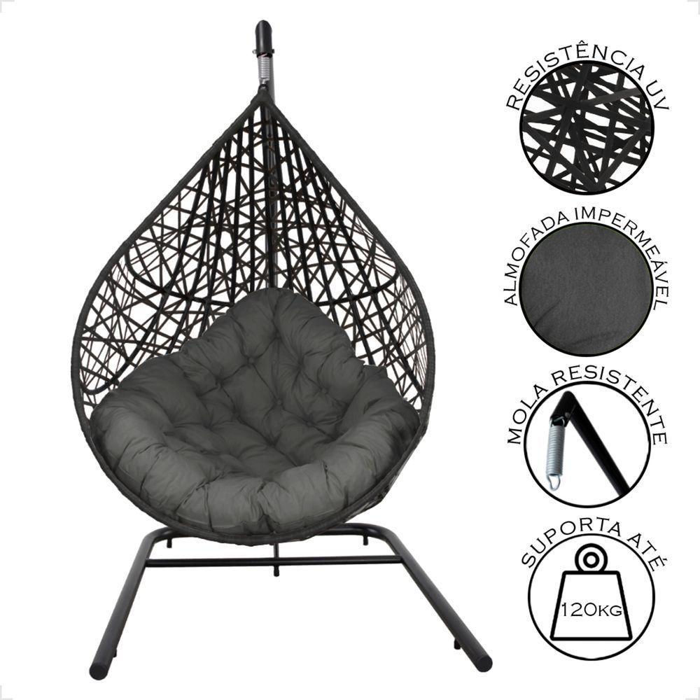 Balanço Suspenso Ninho Gota Com Suporte, Mola E Mosquetão Para Jardim - Preto A3 - 7