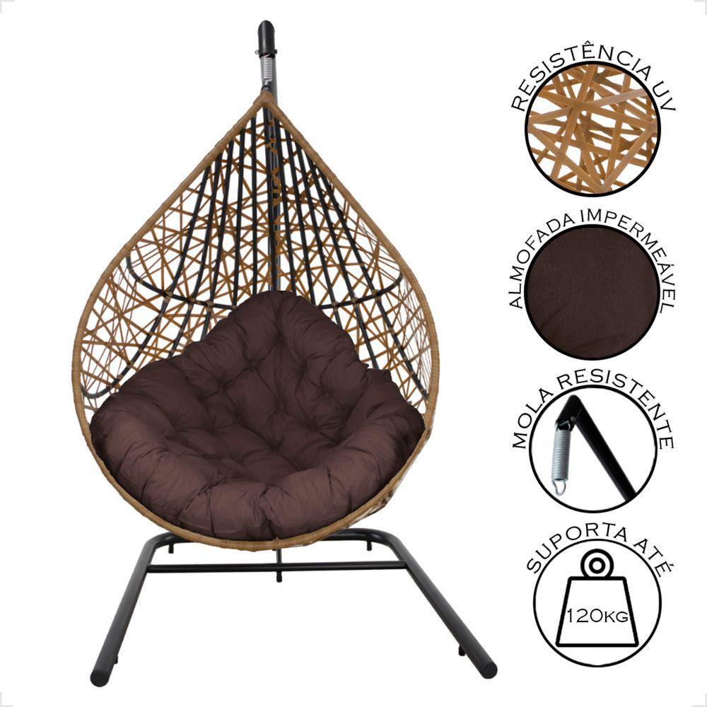 Balanço Ninho Gota Suspenso Com Mosquetão, Mola E Suporte Para Varanda - Caramelo A4 - 6