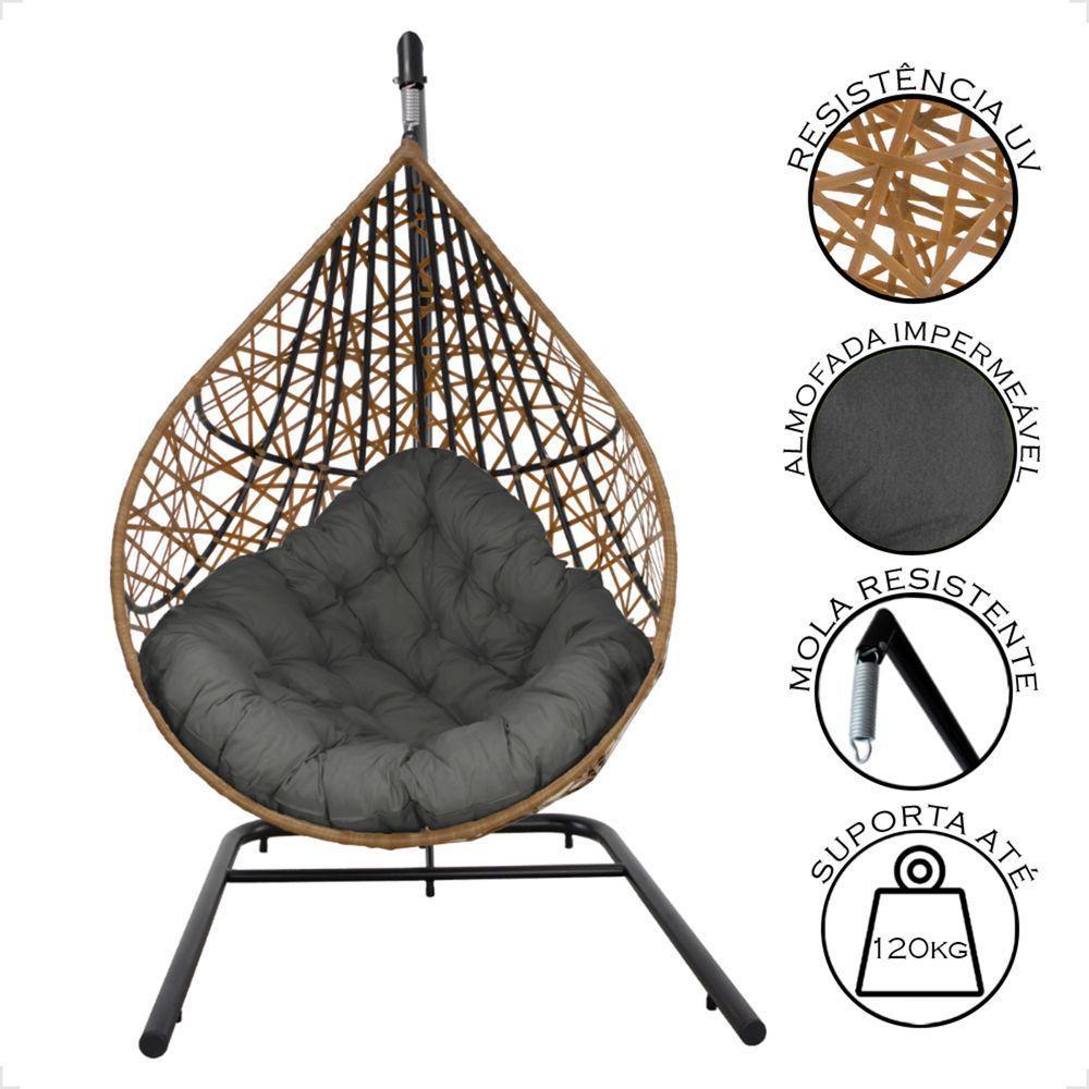 Balanço Ninho Gota Suspenso Com Mosquetão, Mola E Suporte - Caramelo A3 - 6