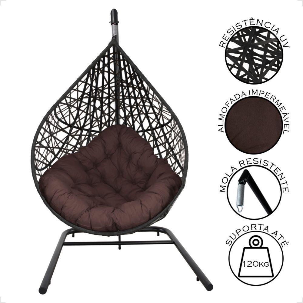 Balanço Suspenso Ninho Gota Com Suporte, Mosquetão E Mola Para Quintal - Preto A4 - 6