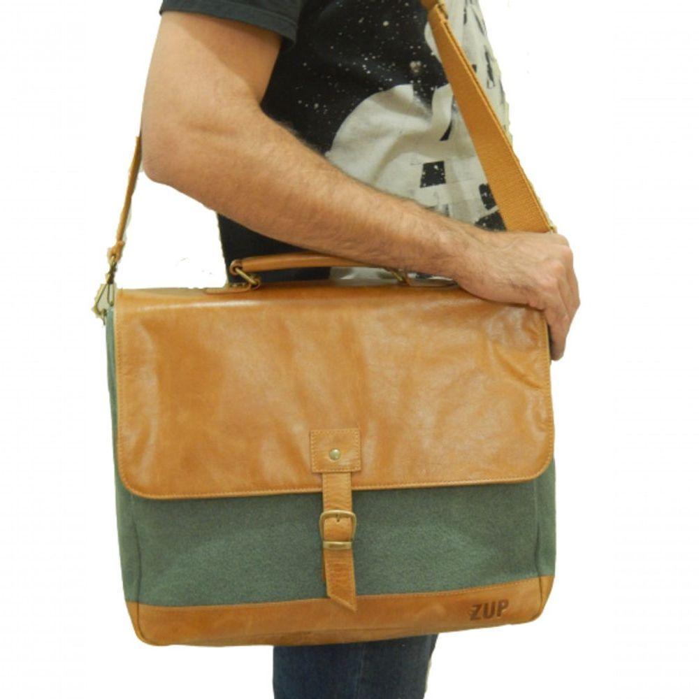 Pasta Carteiro Executiva De Lona E Couro Konverge Zup Ii Cor Verde Claro - 1