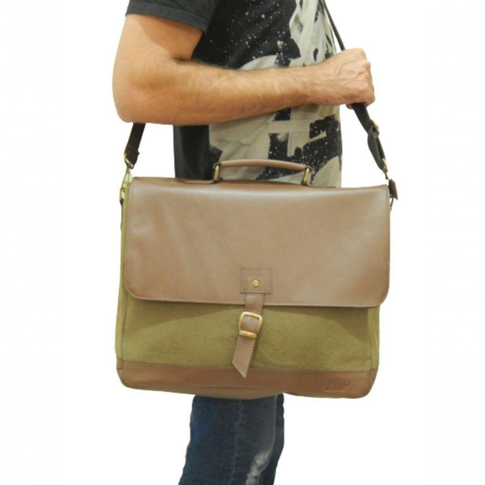 Pasta Carteiro Executiva De Lona E Couro Konverge Zup Ii Cor Caqui - 6