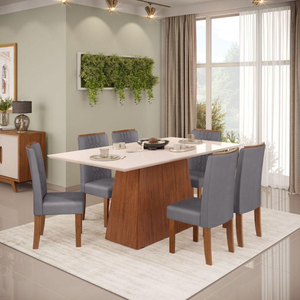 Conjunto De Mesa Dulce Dj 1,80x0,90 Com 6 Cadeiras Zoe Freijo-off White-cinza - 1