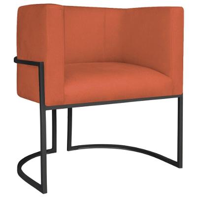 Poltrona Decorativa Luna Base De Ferro Preto Suede Cor Terracota