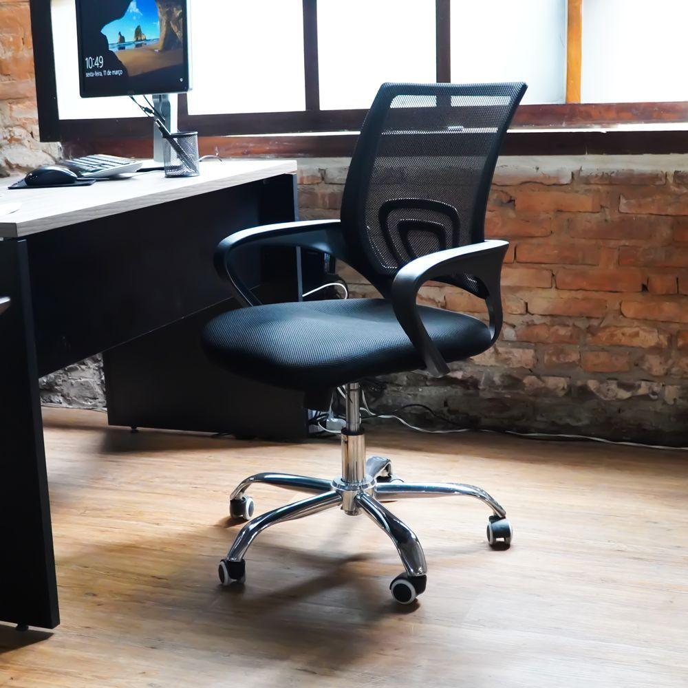 Kit Cadeiras De Escritório, 1 Cadeira Tela Mesh Com Base Giratória + 2 Cadeiras Tela Mesh Base Fixa - 3