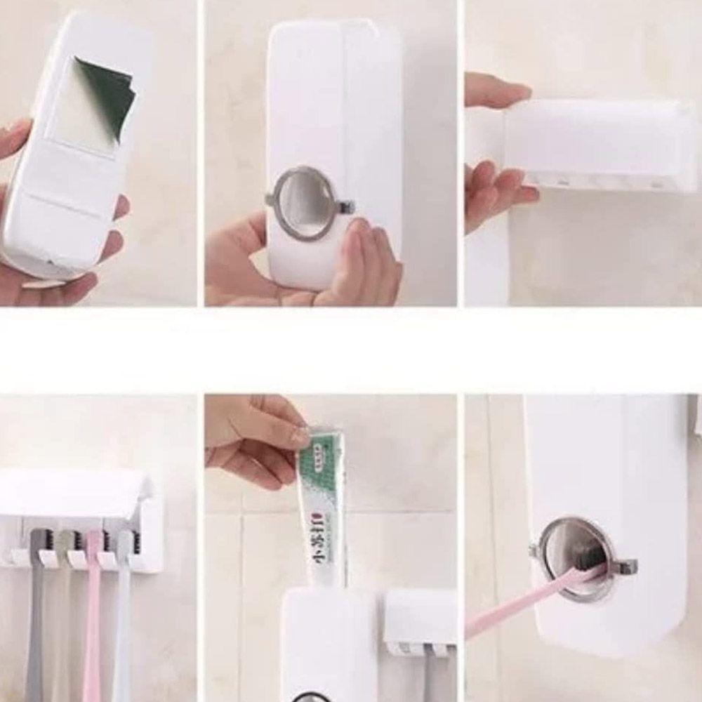 Dispenser Automático Porta Escova Pasta De Dente Suporte Banheiro - 5