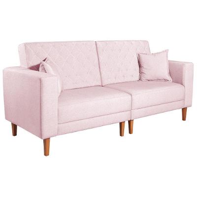 Sofá 03 Lugares Living Ponza Suede Cor Rosa Bebê