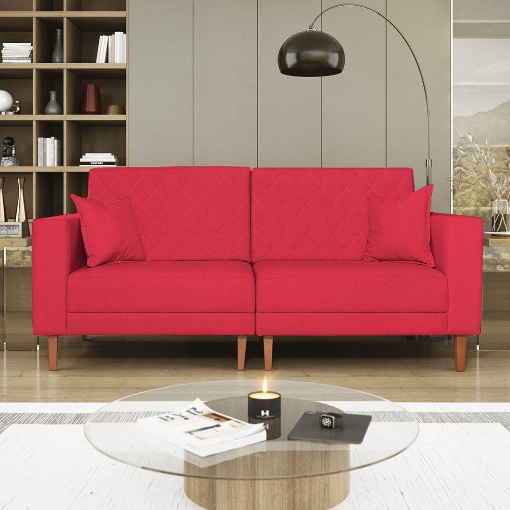 Sofá 03 Lugares Living Ponza Suede Cor Vermelho - 3