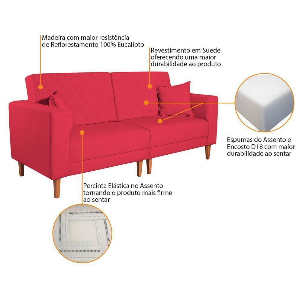 Sofá 03 Lugares Living Ponza Suede Cor Vermelho - 5