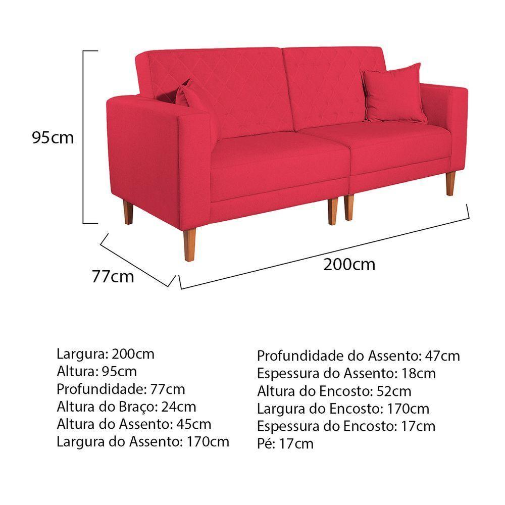 Sofá 03 Lugares Living Ponza Suede Cor Vermelho - 6