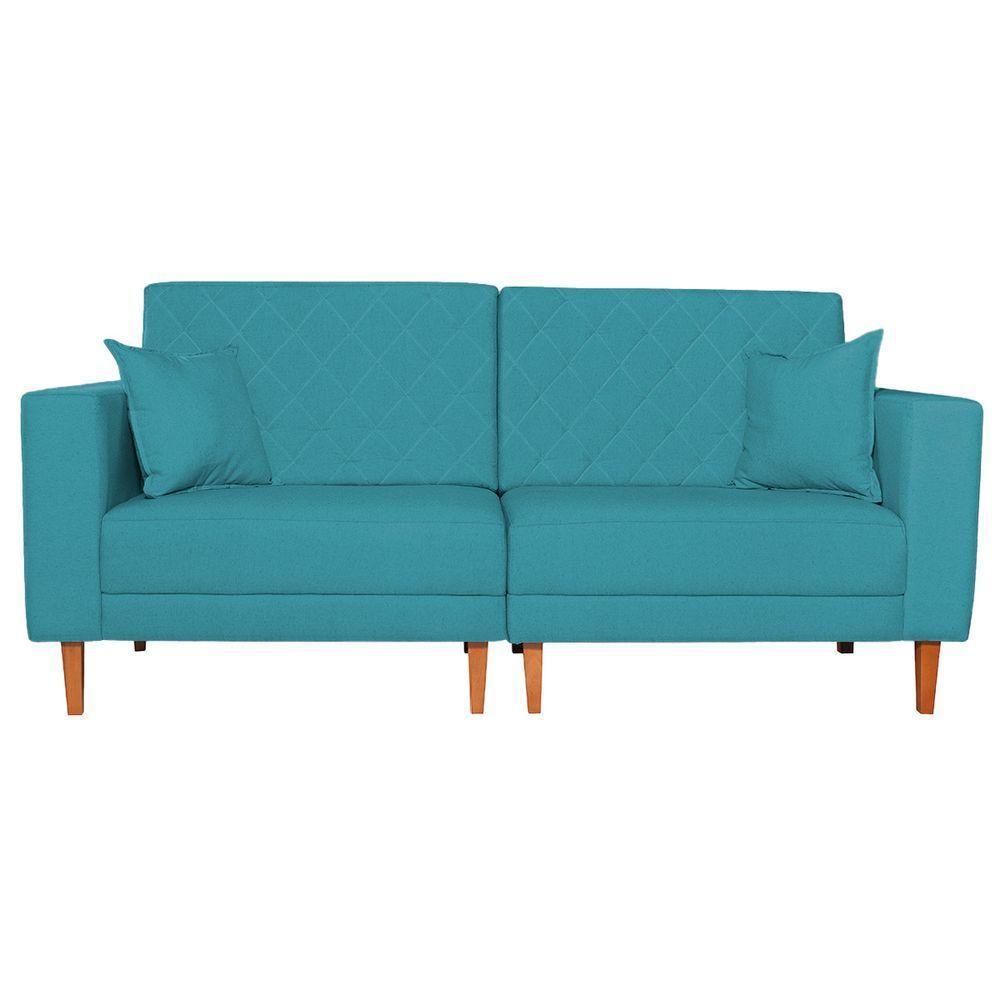 Sofá 03 Lugares Living Ponza Suede Cor Azul Turquesa - 3