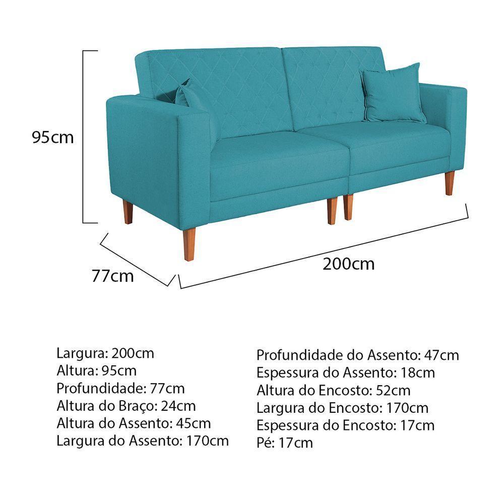 Sofá 03 Lugares Living Ponza Suede Cor Azul Turquesa - 6