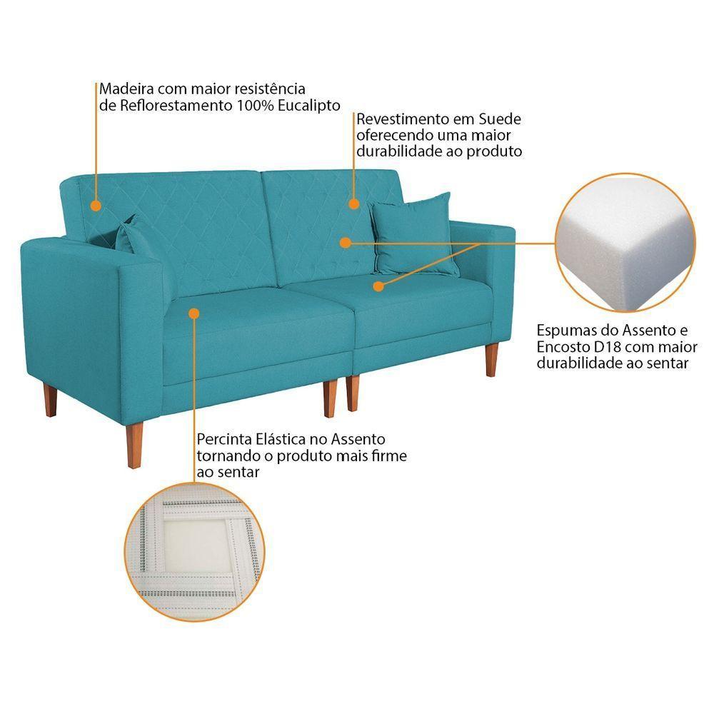 Sofá 03 Lugares Living Ponza Suede Cor Azul Turquesa - 7