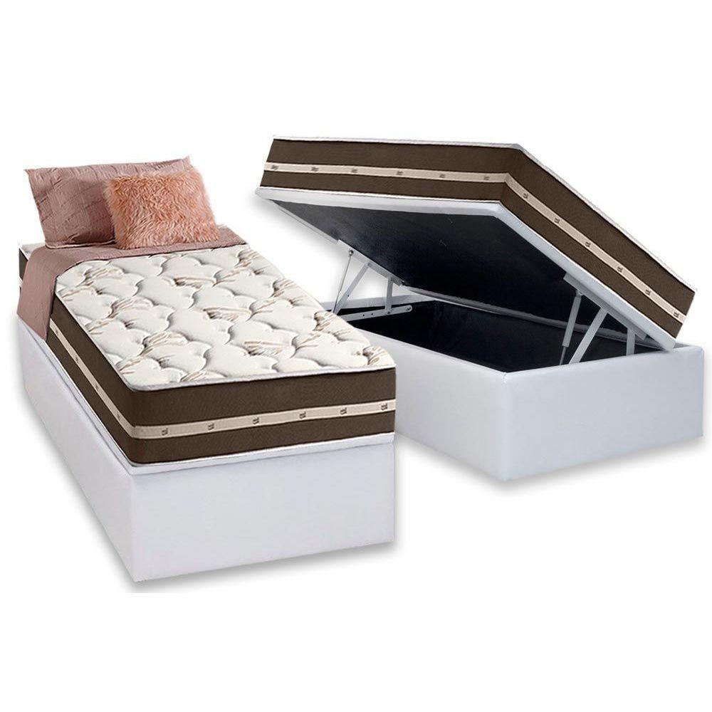 Cama Box Baú Solteiro: Colchão Molas Anjos Superlastic Classic + Base CRC Courano White(88x188) - 1