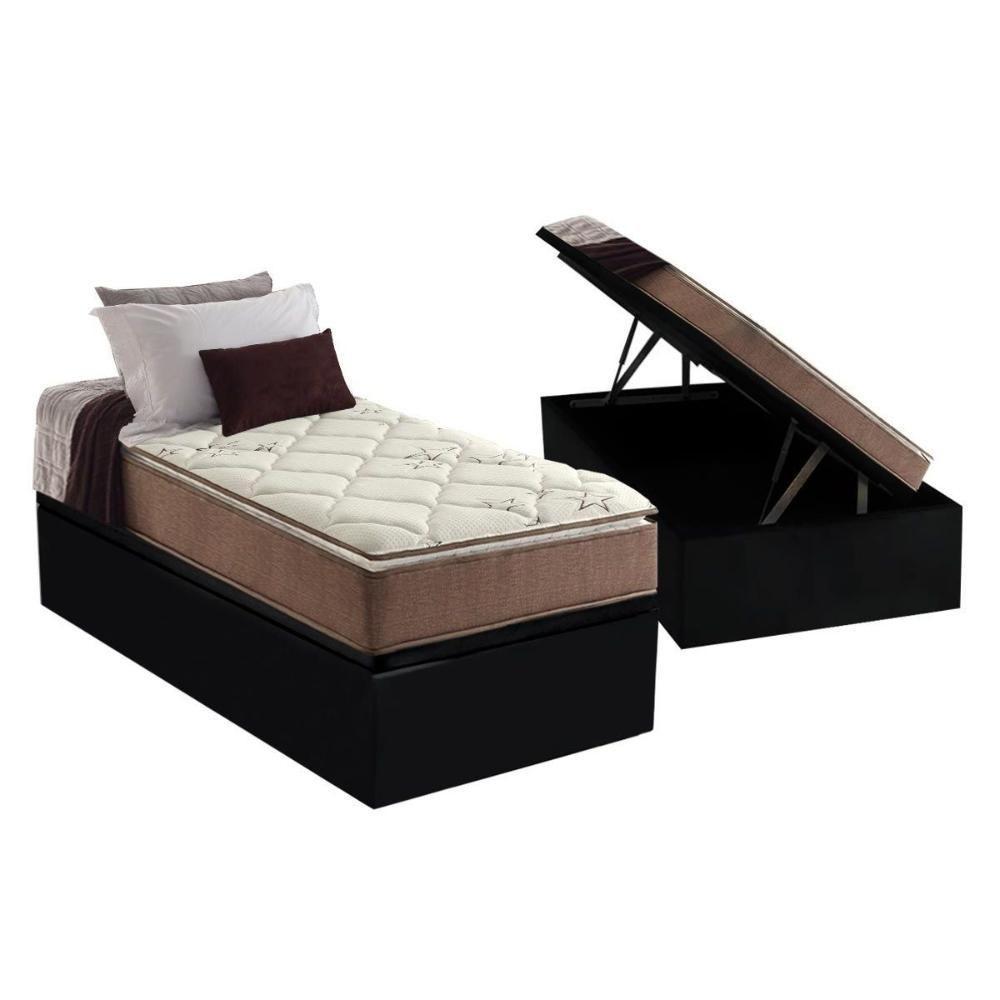 Cama Box Baú Solteiro: Colchão Ortopédico Anjos D28 / AG65 Star Pillow Top + Base CRC Suede Black(88x188) - 1