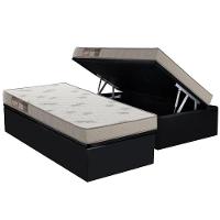 Cama Box Baú Solteiro: Colchão Espuma Ortobom D23 Light Saúde + Base CRC Courano Black(88x188) - 1
