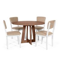 Mesa De Jantar Redonda Montreal Noronha Com 4 Cadeiras Estofadas Ella Branco/bege - 1