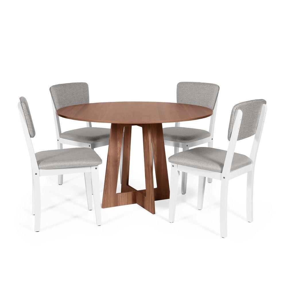 Mesa De Jantar Redonda Montreal Noronha Com 4 Cadeiras Estofadas Ella Branco/cinza Claro - 1