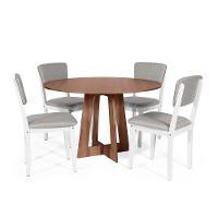 Mesa De Jantar Redonda Montreal Noronha Com 4 Cadeiras Estofadas Ella Branco/cinza Claro - 1