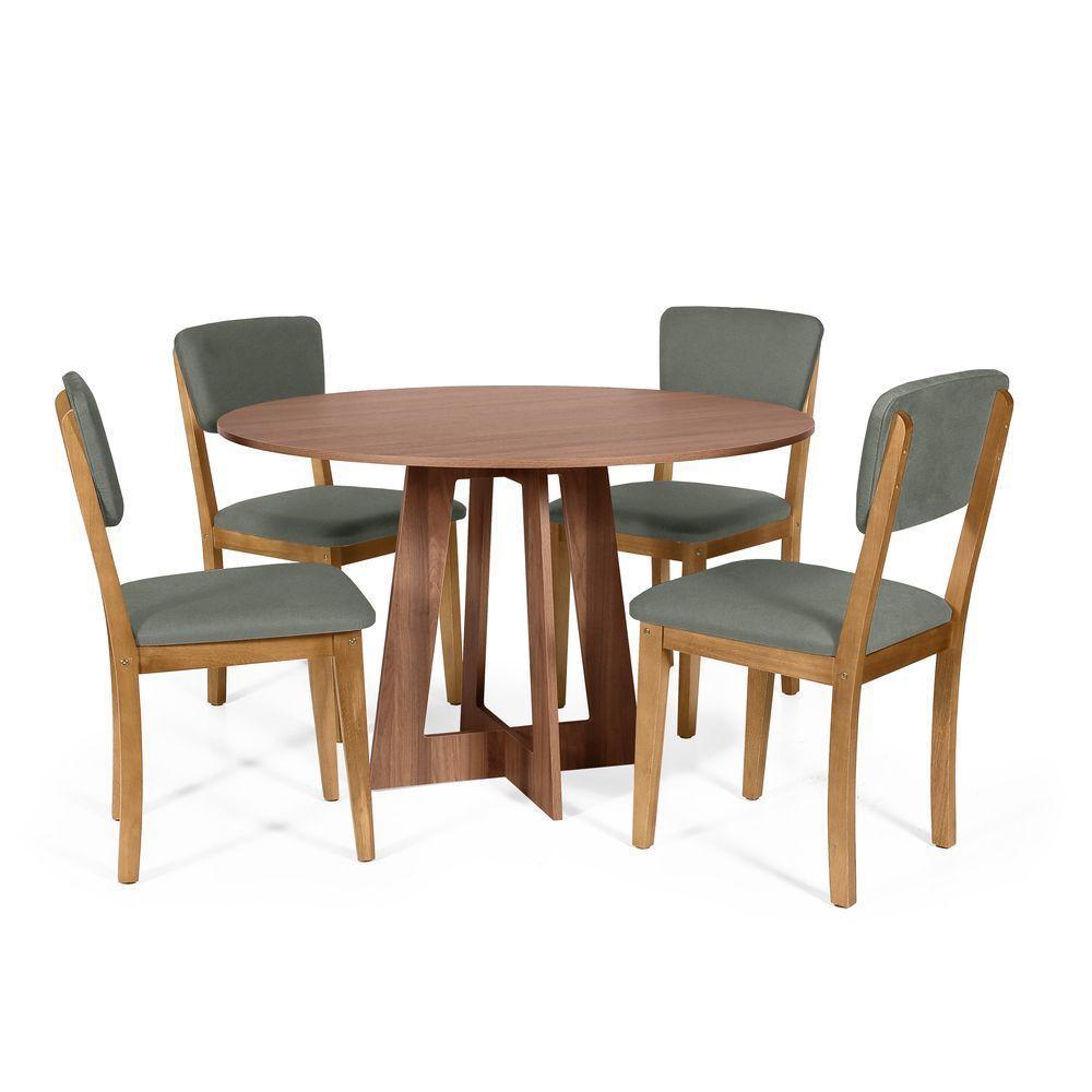 Mesa De Jantar Redonda Montreal Noronha Com 4 Cadeiras Estofadas Ella Cinza - 1