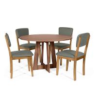 Mesa De Jantar Redonda Montreal Noronha Com 4 Cadeiras Estofadas Ella Cinza - 1